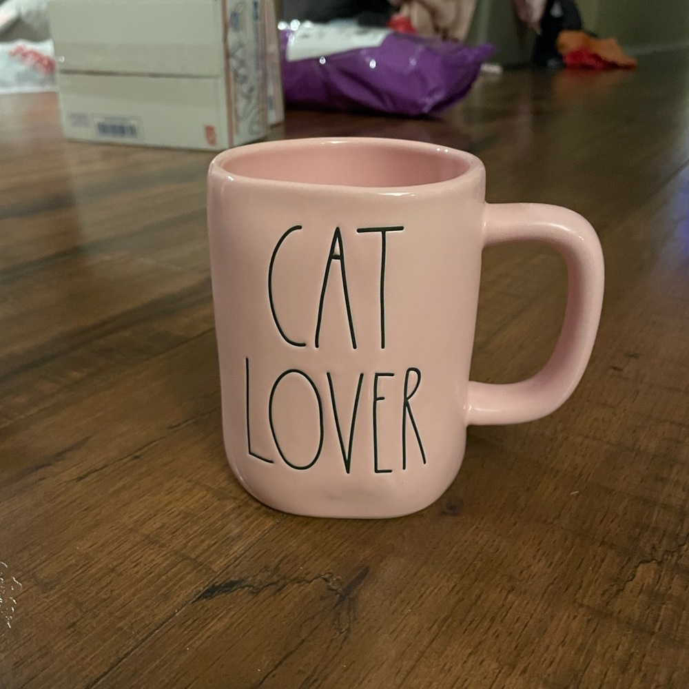 Rae Dunn pink cat lover mug